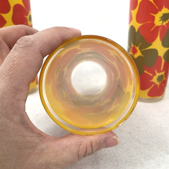 Vintage Retro Hibiscus Flower Tumbler Drinking Glass Set of 4 - Picture 2 of 6